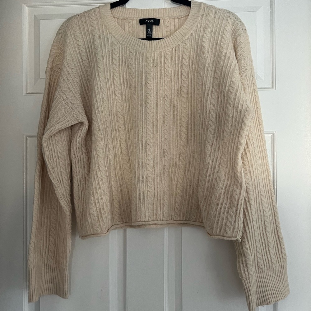 Aqua Women's Beige Cable Knit Sweater